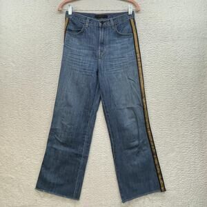 J Brand Joan Crop Jeans Womens 25 Blue High Rise Gold Stripe Denim Straight Leg